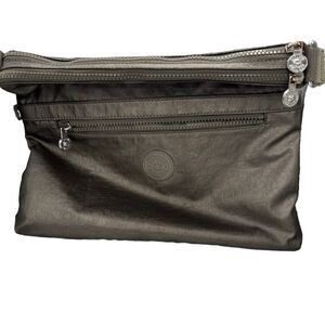 Kipling Kallie Metallic Silver Artisanal Embossed Crossbody Bag Canvas Strap